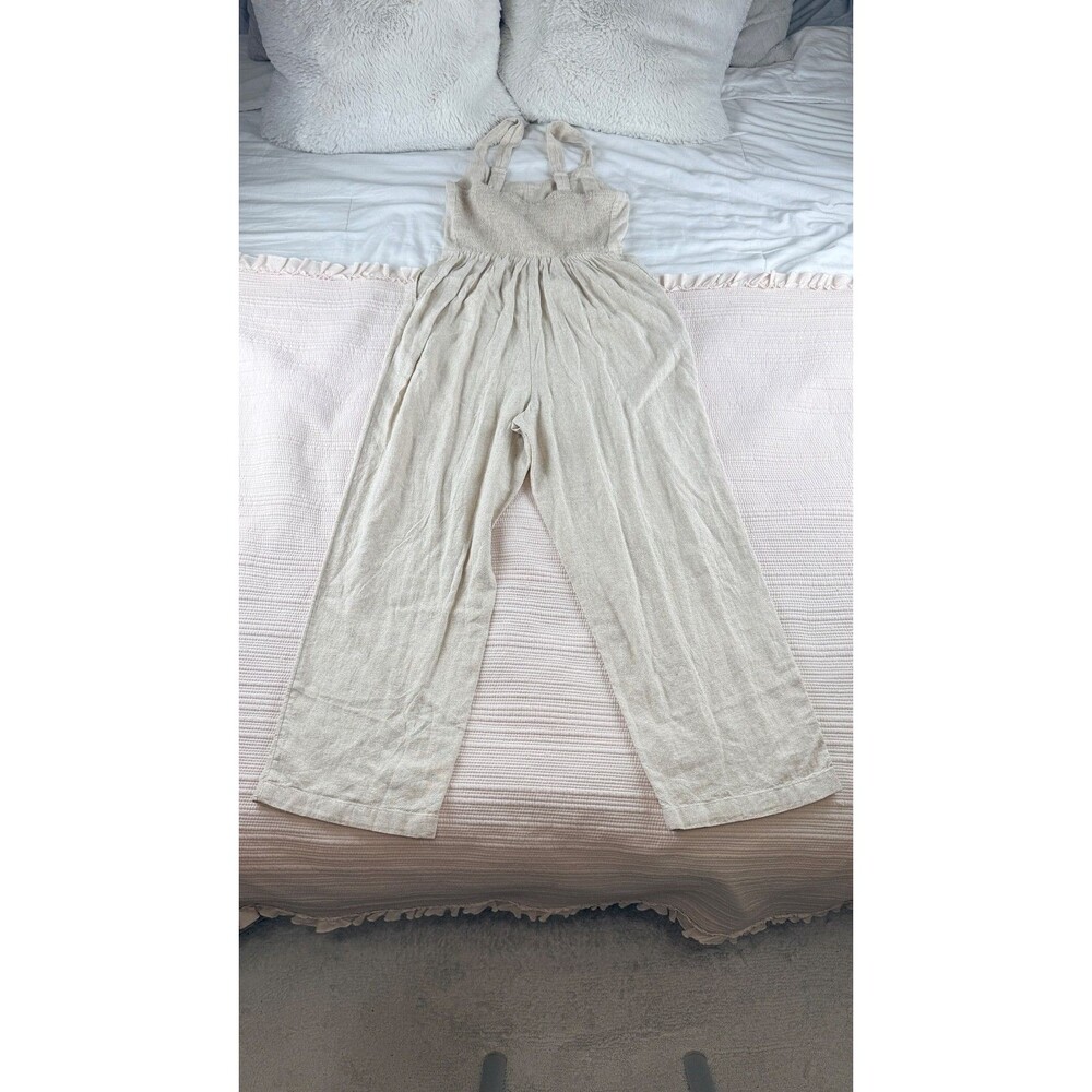 Old Navy Fit & Flare Linen Blend Sweetheart Neck Sleeveless Jumpsuit S Natural - Picture 1 of 8
